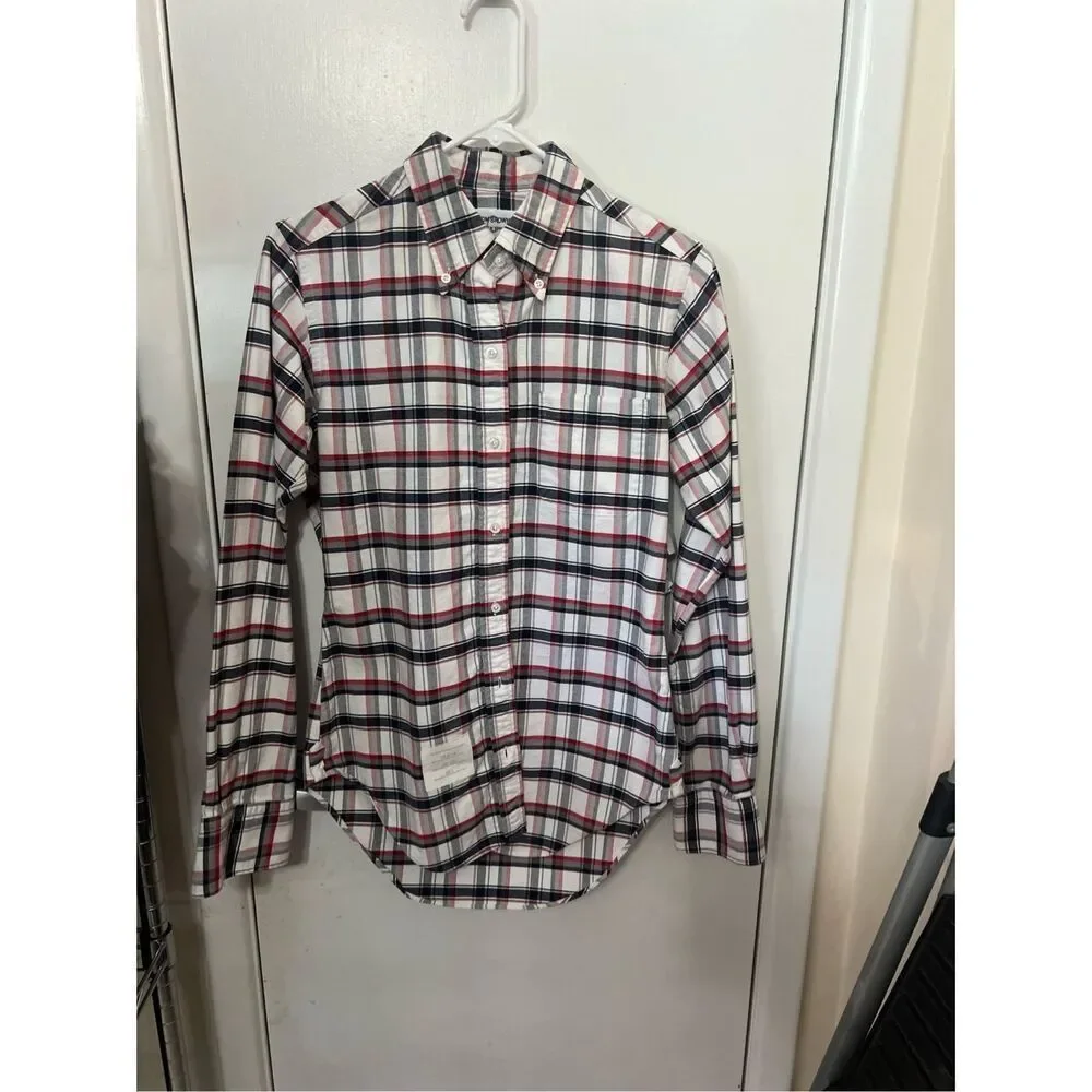 Thom Browne Plaid Print Long Sleeve Button Down Shirt Womens Size XS - Picture 5 of 9